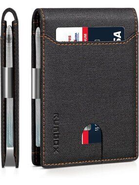 〽️Man Fabric  Leather Money Clip RFID Blocking Pocket Bifold Credit Card Wallet
